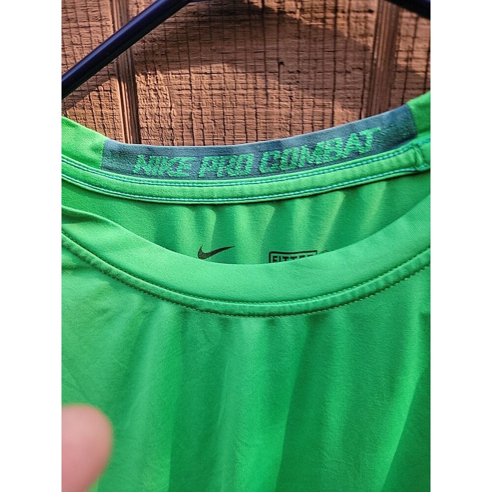 Nike Pro Combat Shirt Men Large Green Fitted Compression Logo Sports - Picture 5 of 6